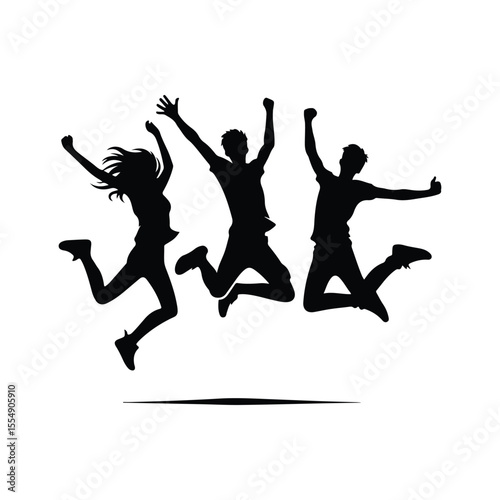 friends jumping vector silhouette clip art logo design illustration