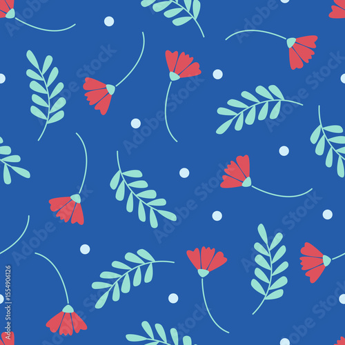 Cute floral seamless pattern with flowers and branches. Wildflower vector illustration in spring or summer. Elegant template for fabric, wallpaper, stationery, wrapping, card, and phone cases.
