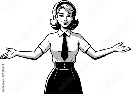 Vintage Woman Welcoming Guests With Open Arms And A Friendly Smile