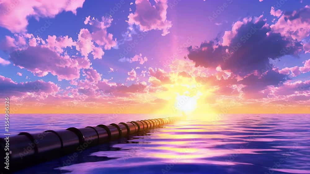 Silhouette of Person on Ocean Pipe at Sunset with Pink and Purple Sky