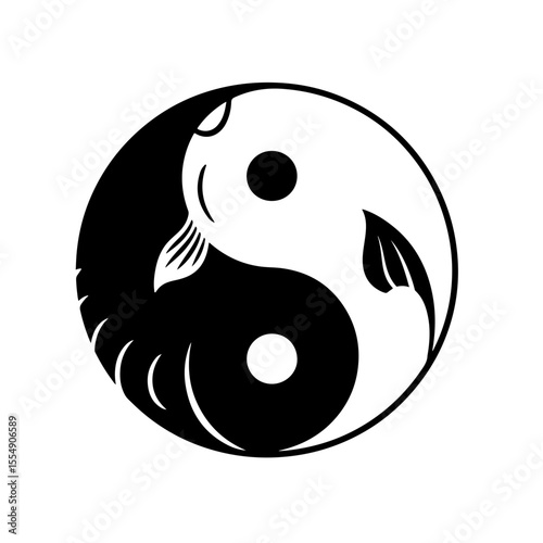 Yin Yang Fish Symbol, Black and White Vector Illustration