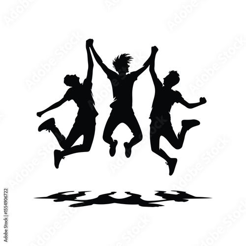 friends jumping vector silhouette clip art logo design illustration