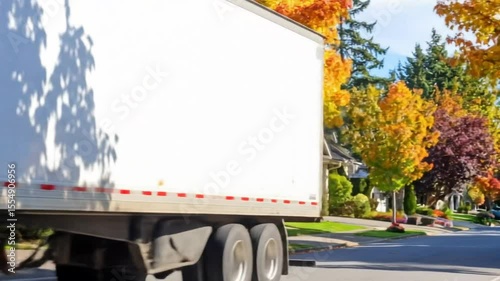 White truck autumn street
