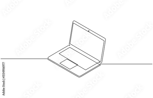 Continuous one line drawing of laptop gadget. One line drawing illustration of modern laptop, Laptop continuous one line drawing. Gadget sign in simple linear style. Editable outline