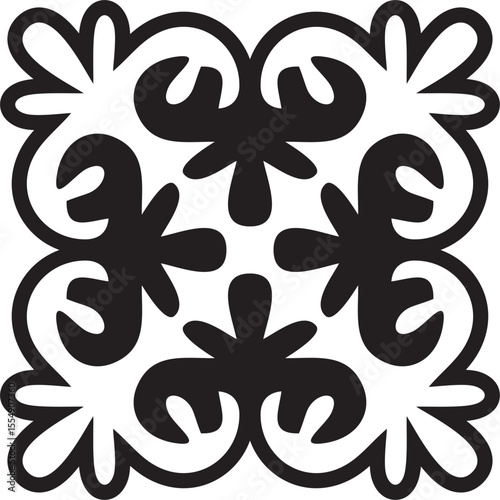 Vector black monochrome Kazakh national ornament. Ethnic pattern of the peoples of the Great Steppe,