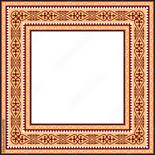 Vector colored square Kazakh national ornament. Ethnic pattern of the peoples of the Great Steppe,
