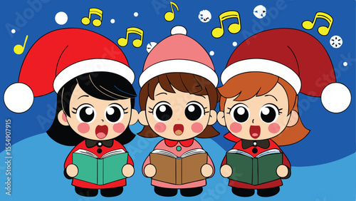 Carol Singers with Floating Song Lyrics.