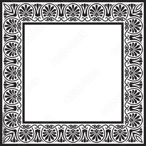 Vector black monochrome classic Greek square ornament. Rectangle of Ancient Greece and Roman Empire. Byzantine painting of walls, floors and ceilings. Decoration of European palaces.
