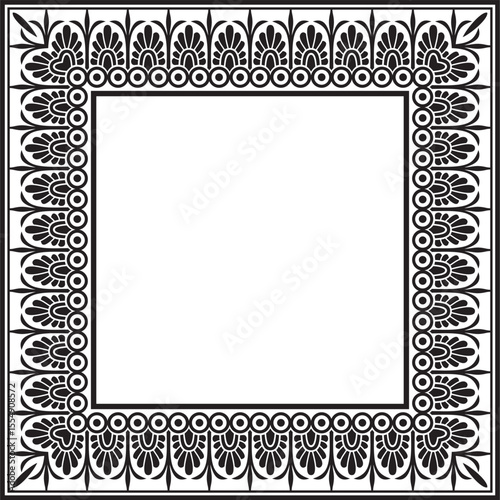 Vector black monochrome classic Greek square ornament. Rectangle of Ancient Greece and Roman Empire. Byzantine painting of walls, floors and ceilings. Decoration of European palaces.
