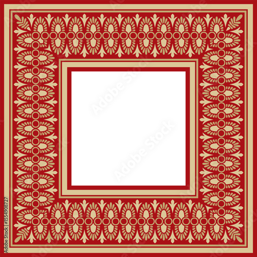 Classic Greek red and gold square ornament. Vector pattern, ancient Hellenic rectangle. European border.
