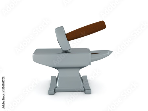 3D Rendering of a hammer hitting an anvil