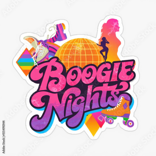 Boogie Nights Roller Disco Party Retro Design.
