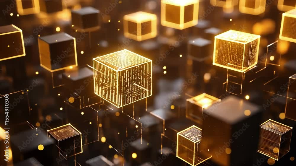 A series of interlocking hexagons filled with pulsating light illustrating the building blocks of advanced technology contributing to infrastructural growth.