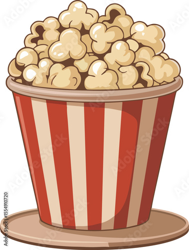 Popcorn bucket vector illustration in red and white stripes ideal for snack cinema movie food entertainment or fast food poster and product design concepts