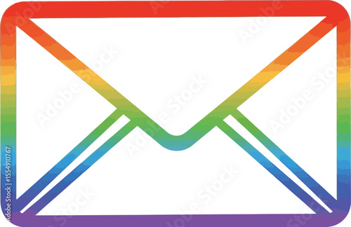 A rainbow colored envelope icon on a white background representing email communication and messages