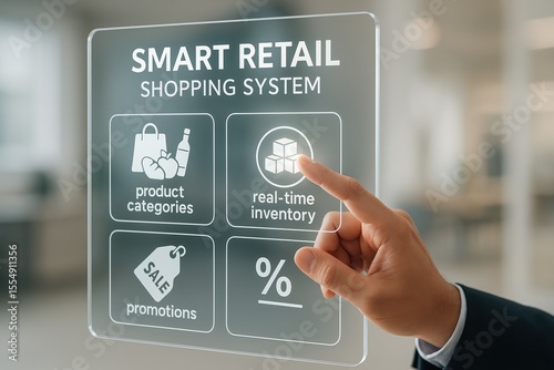 Smart retail shopping system interface with product inventory and promotions