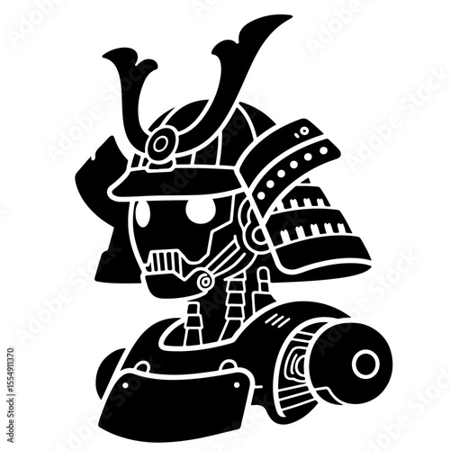 Monochrome Robot Samurai Illustration, Vector Design