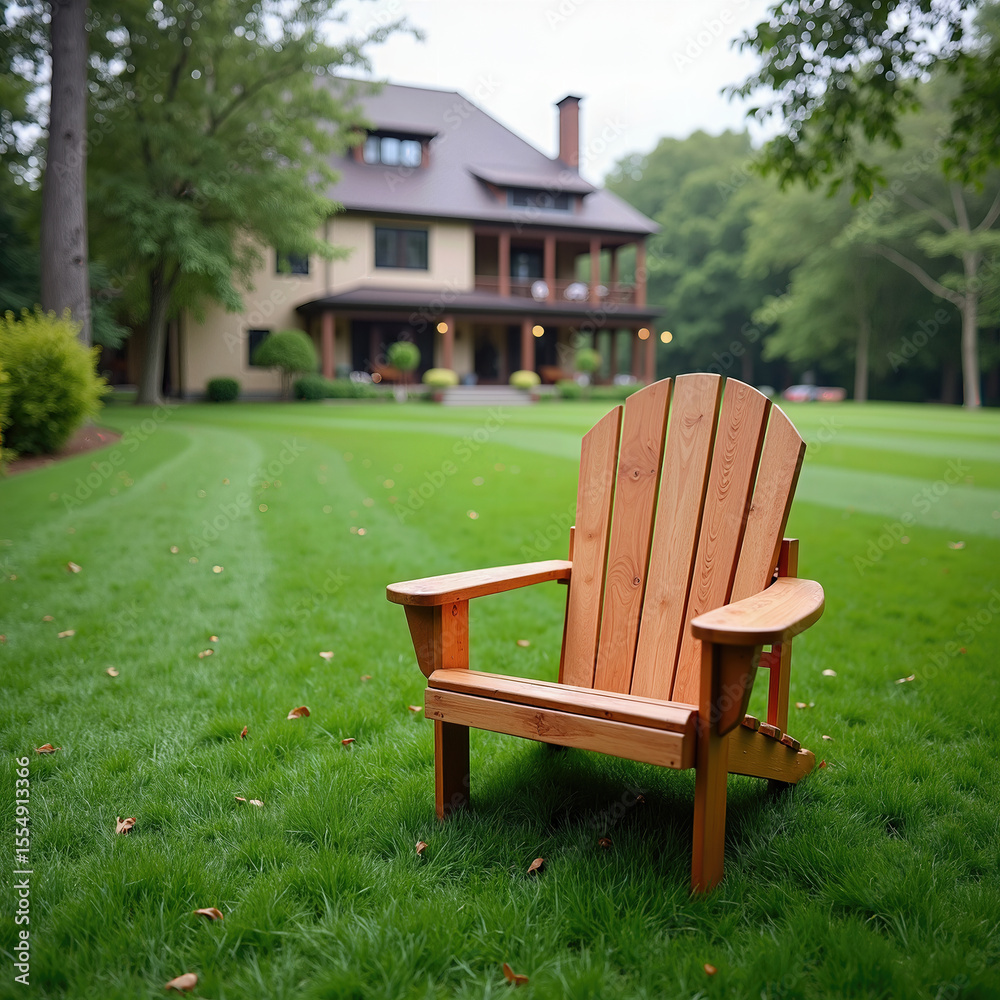 A classic wooden Adirondack chair on a vibrant green lawn invites quiet backyard relaxation, with a beautiful family home blurred softly in the background.
A classic wooden Adirondack chair on a vibrant green lawn invites quiet backyard relaxation, with a beautiful family home blurred softly in the background.