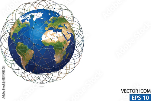 Earth globe surrounded by network lines showing global connections on a white background illustration