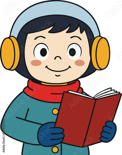 Cute Child with Earmuffs Singing Christmas Carols.