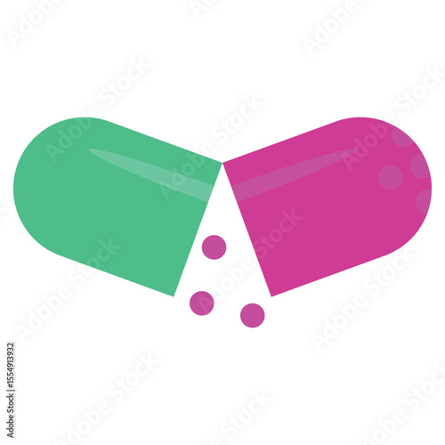 An opened capsule pill with visible granules. 