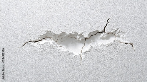 White Grainy Chalk Texture Background with Rough Irregular Hole, Vintage Damaged Surface for Design Overlay, Mockup Reveal, or Artistic Presentation