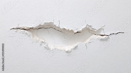 White Grainy Chalk Texture Background with Rough Irregular Hole, Vintage Damaged Surface for Design Overlay, Mockup Reveal, or Artistic Presentation