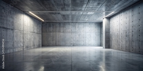 Empty Modern Concrete Room with Minimalist Lighting and Polished Floor