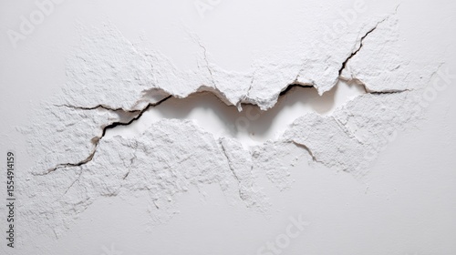 White Grainy Chalk Texture Background with Rough Irregular Hole, Vintage Damaged Surface for Design Overlay, Mockup Reveal, or Artistic Presentation