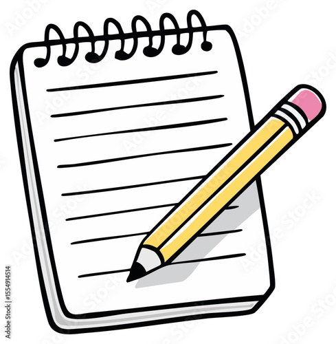 Lined notepad and pencil clipart illustration, isolated 