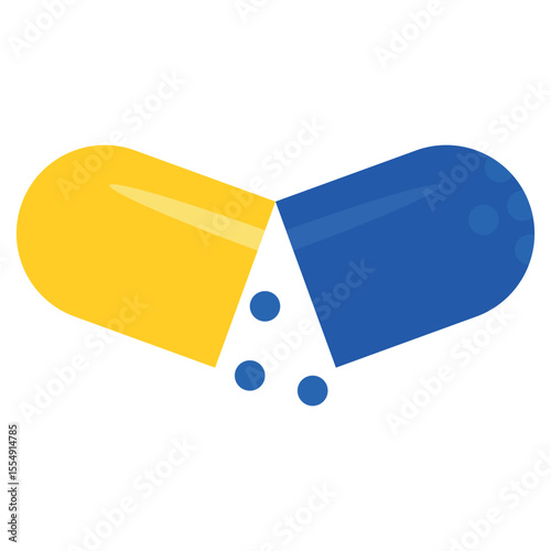 An opened capsule pill with visible granules. 