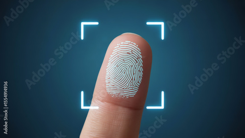 Fingerprint scan on a blue background with a square outline for security and identification purposes