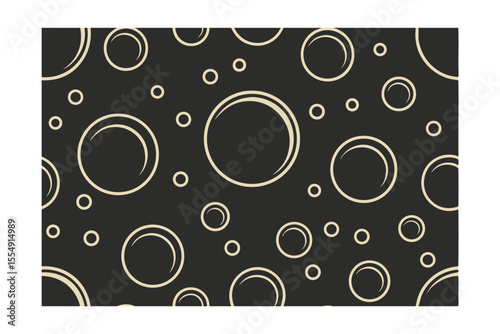 Beige dark gray abstract pattern with various sized circles outlines on a rectangular background