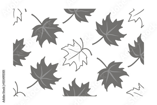 Gray maple leaves outlines scattered on a background creating a simple pattern leaf