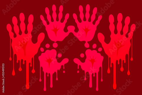 Bloody handprints dripping down on a dark red background