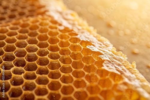 Golden Honeycomb Close-Up: Natural Sweetness & Bee Product

