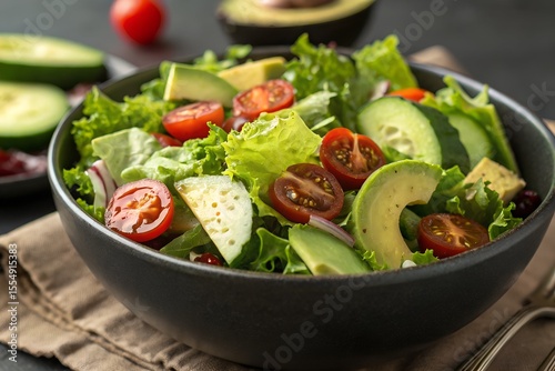 Fresh Green Salad with Avocado and Tomatoes: Healthy Meal