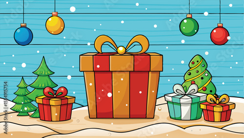 Festive Holiday Baubles and Gift Setup.