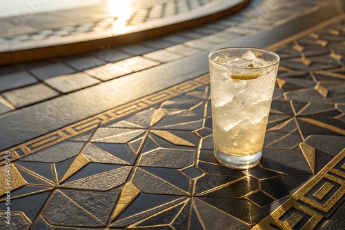 Refreshing Glass of Lemonade on Geometric Table