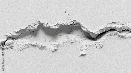 White Grainy Chalk Texture Background with Rough Irregular Hole, Vintage Damaged Surface for Design Overlay, Mockup Reveal, or Artistic Presentation