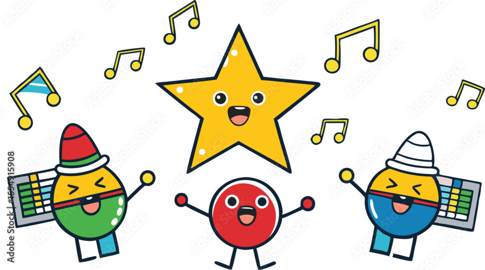 Fototapeta premium Festive Music Notes And Stars Design.