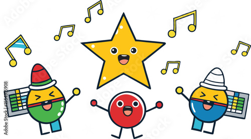 Festive Music Notes And Stars Design.