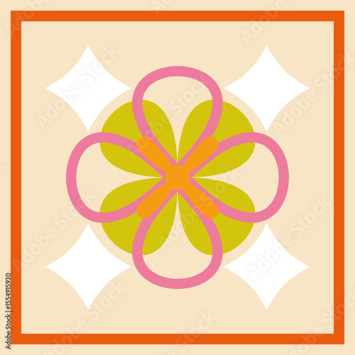  Sunburst Spiral. An abstract floral tile design with geometric symmetry and soft pastel colors. Perfect for textile prints, packaging, wallpaper, and surface pattern projects. 