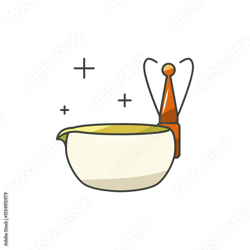 Matcha Bowl Icon, Japanese Tea Ceremony Bamboo Whisk