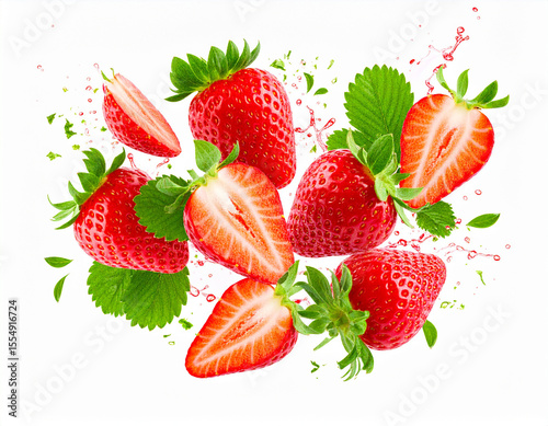 Dynamic Red Strawberry: Fresh, Juicy, Levitating with Splash
