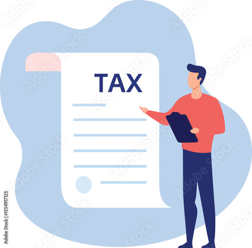 Man pointing at a tax document with financial planning and accounting concepts