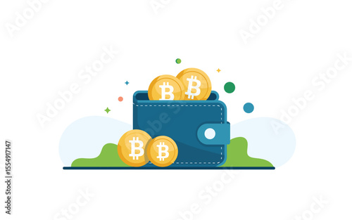 Bitcoin Wallet with Golden Coins: Digital Currency and Cryptocurrency Concept