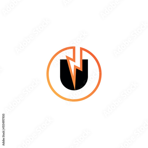 Creative U Letter Logo with Electric Bolt, Monogram Design for Startup Identity.