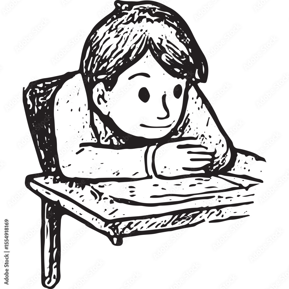Fototapeta premium Sketch of a woman writing at a desk, representing office documentation