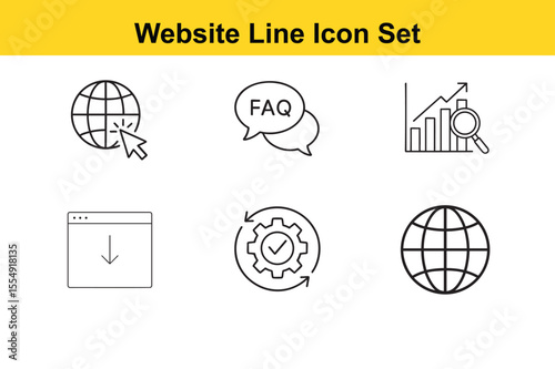 Clean Website Icon Set Featuring Globe FAQ Analytics Download Settings and Global Network Symbols collection six